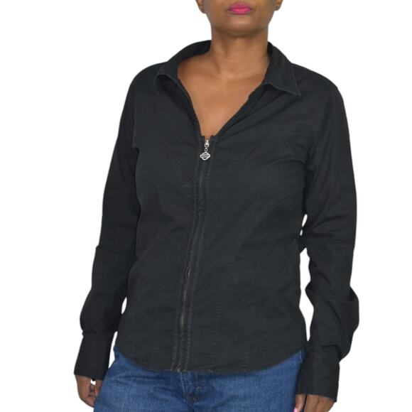 Harley Davidson Zip Shirt Black Motorcycle Crystals Rhinestone Bedazzled Large - Picture 16 of 16